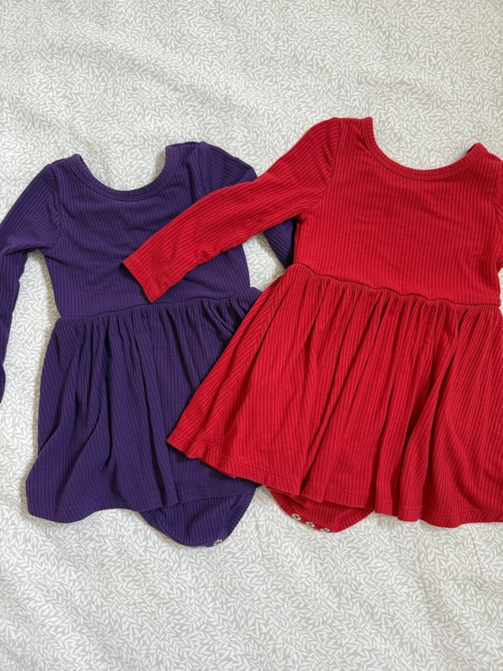 Girls' Ribbed Long-Sleeve Dress - Purple & Red